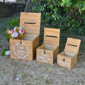 URNE en bois - 3 tailles d’urnes pour toutes cérémonies ! Vendu avec fermoir+cadenas- personnalisée- cagnotte mariage, baptême, anniversaire