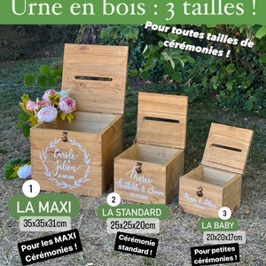 URNE en bois 3 tailles durnes pour toutes cérémonies Vendu avec fermoircadenas personnalisée cagnotte mariage, baptême, anniversaire image 2