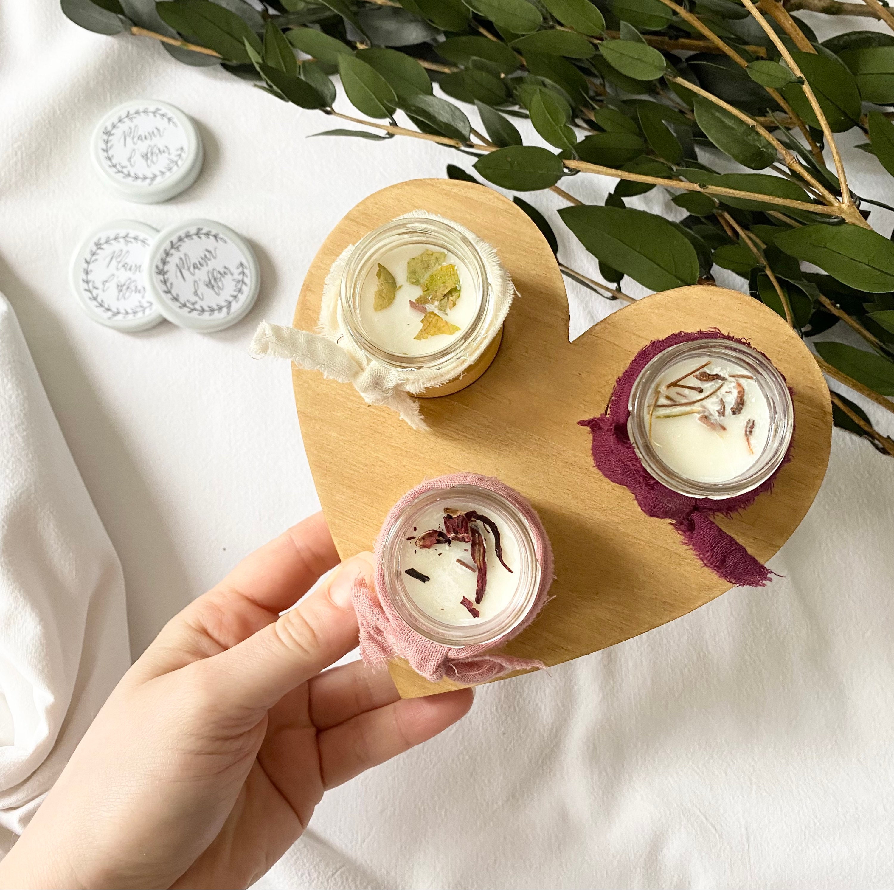 Planchette Cœur en Bois de Bougies Parfums Aléatoire ou Au Choix, Topping, Personnalisées. Végétale.