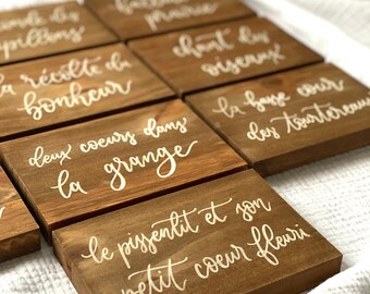Vos noms de table sur plaque en bois - centre de table - mariage rustique - panneau personnalisables avec les mots de votre choix