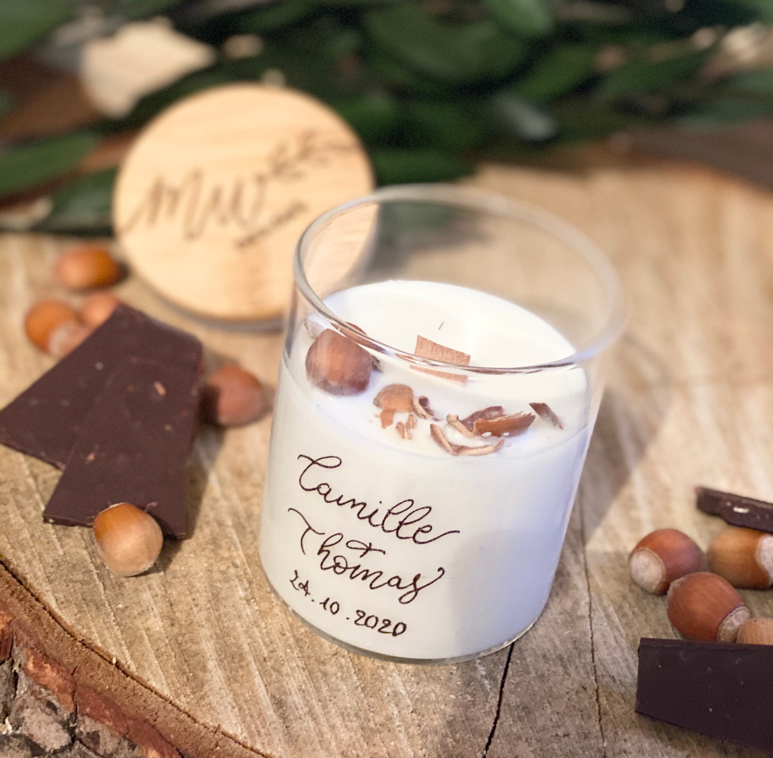 Pâte à Tartiner Cacao/Bougie Décorée Parfumée Personnalisée - Bougie Végétale, Naturelle & Vegan, Pa