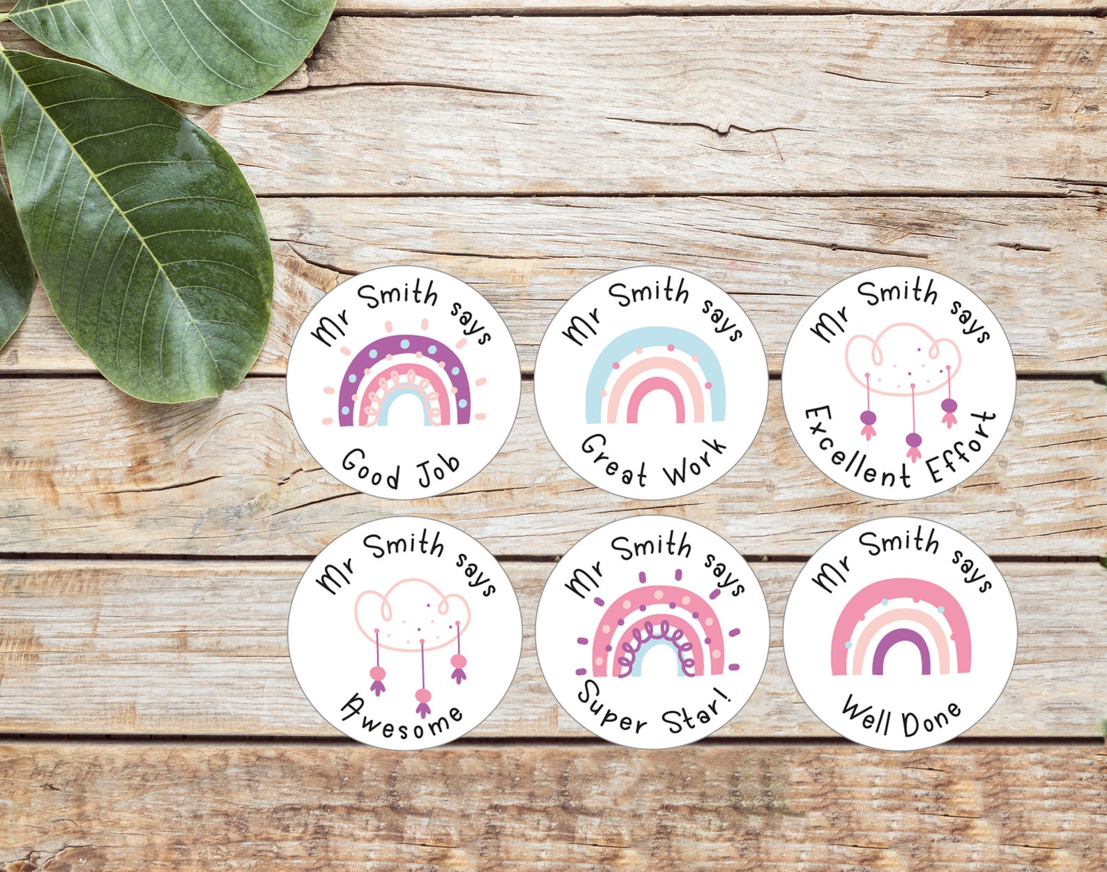 Rainbow Personalised Teacher Stickers Pastel Pink Etsy Australia
