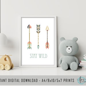 Woodland Tribal Animals, Woodland Animals Print, Tribal Nursery Wall Art, Woodland Nursery Wall Art, Kids Prints, Instant Download, DIGITAL