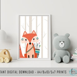 Woodland Tribal Animals, Woodland Animals Print, Tribal Nursery Wall Art, Woodland Nursery Wall Art, Kids Prints, Instant Download, DIGITAL