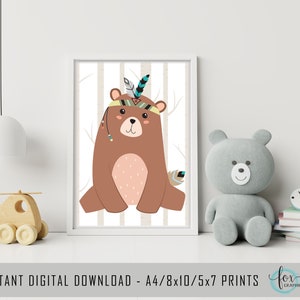 Woodland Tribal Animals, Woodland Animals Print, Tribal Nursery Wall Art, Woodland Nursery Wall Art, Kids Prints, Instant Download, DIGITAL