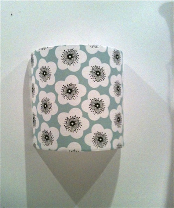 Applique Cylindrique, Luminaire, Applique Murale, Tissu Fleurs Vintage, Esprit Pop, Bleu Scandinave,