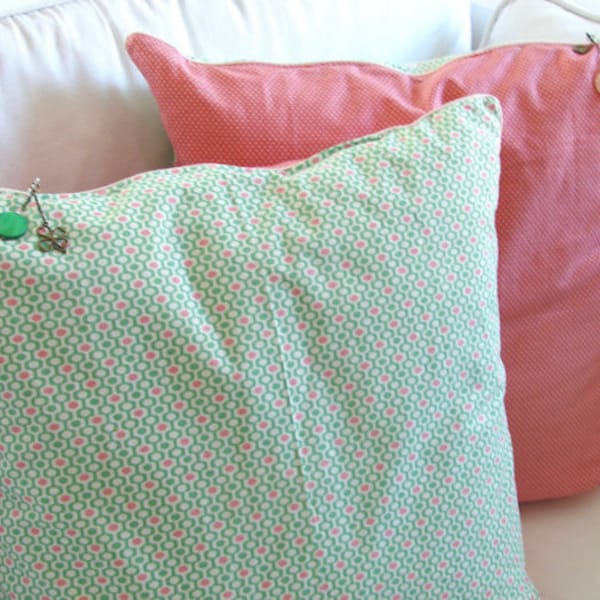 Square cushion, rectangular cushion, cushion cover, seventies vintage fabric, green, pink, pea fabric, jewelry, zipper