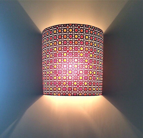 Luminaire, Applique Murale, Demi Cylindrique, Tissu Fleurs, Style Pop, Violet, Jaune, Rouge, 3 Taill