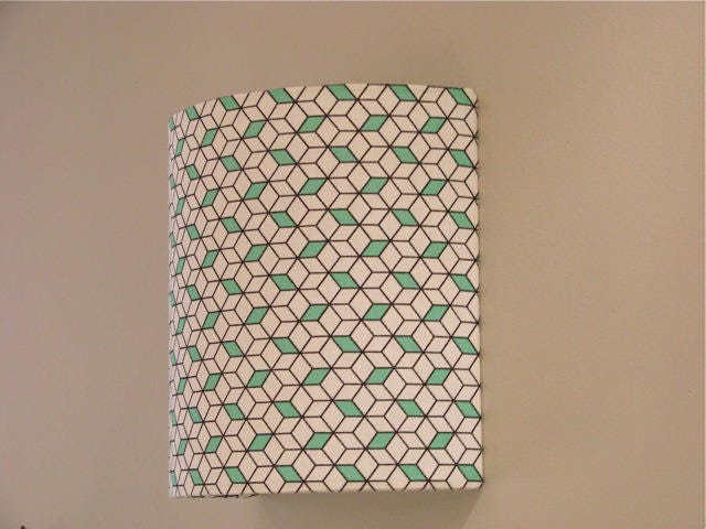 Luminaire, Applique Murale, Demi Cylindrique, Tissu Graphique, Blanc, Noir, Cubes 3D, Vert, ou Bleu,