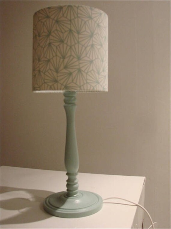 Luminaire, Lampe à Poser, Lampe Pied Bois, Peint, Vert Clair, Scandinave, Abat-Jour Cylindrique, Tis