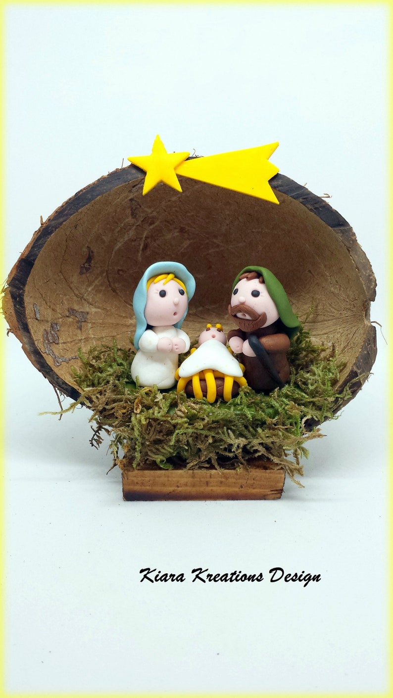 Handmade Nativity scene in a coconut shell christmas manger Etsy