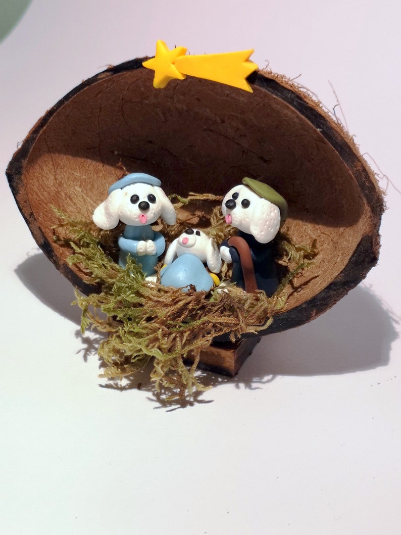 Bichon Frise Dog Nativity Set in a Coconut Shell Nativity Etsy