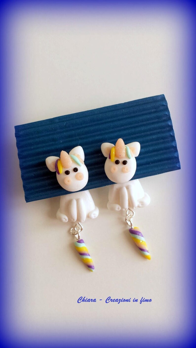 Unicorn split earrings in polymer clay unicorn stud earrings Etsy