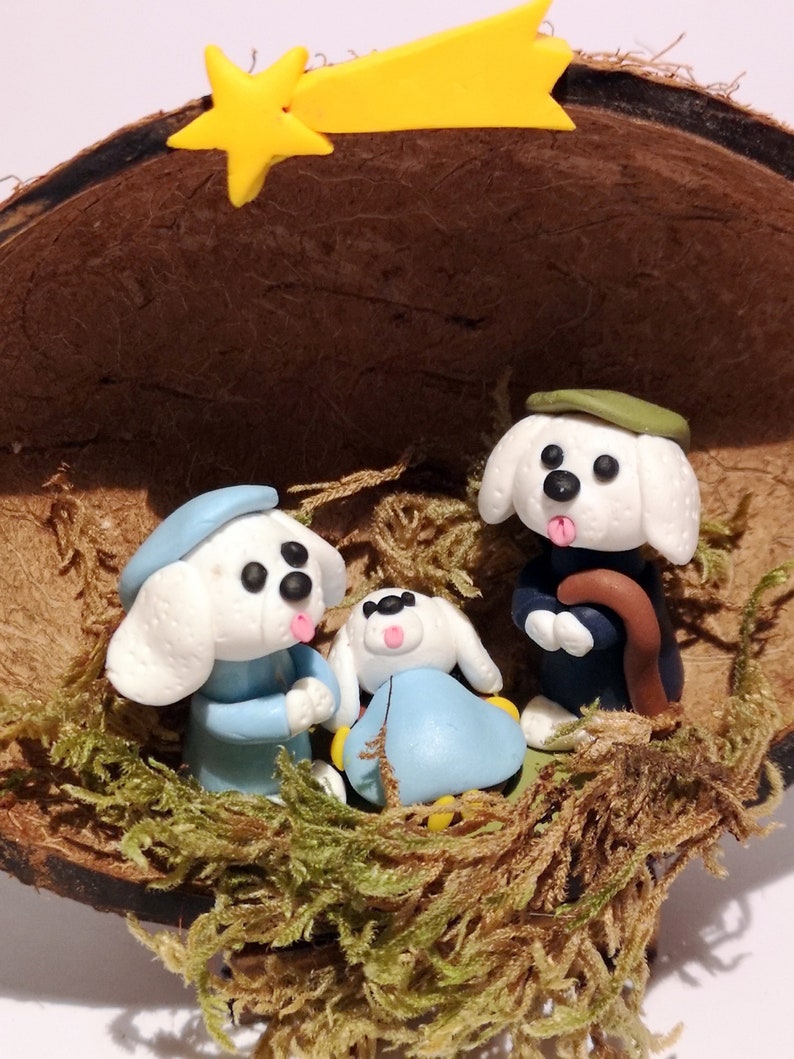 Bichon Frise Dog Nativity Set in a Coconut Shell Nativity Etsy