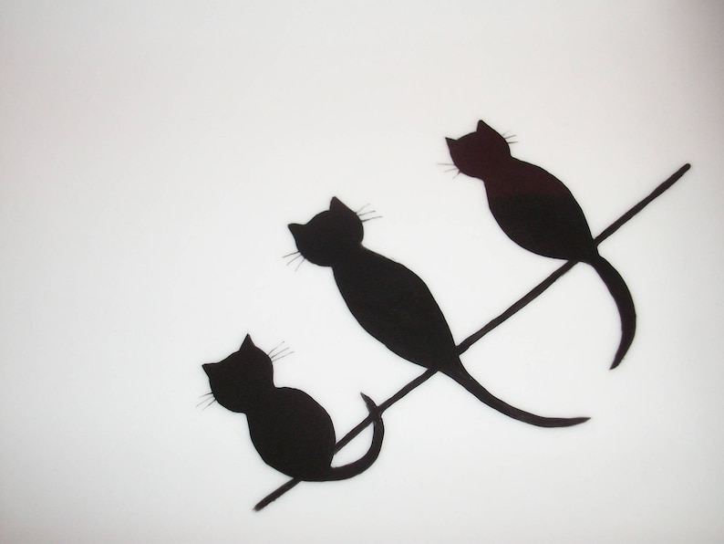 Plat rectangulaire en porcelaine peint à la main: 3 Chats noirs surveillent 2 Souris grises, plat à cakes salés ou sucrés. Cadeau de Noël image 3