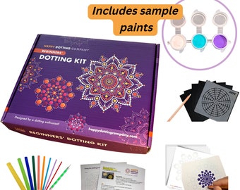 Dot Painting Mandala Kit , ideal for beginners  - Includes sample paints and 10 Dotting Painting tools, stencil, guide and more!