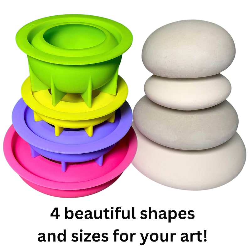 8 Pc Round Art Stone Molds Combo Deal includes Dome Templates and Turntable Happy Dotting Company silicone silicon moulds mandala dot art image 4