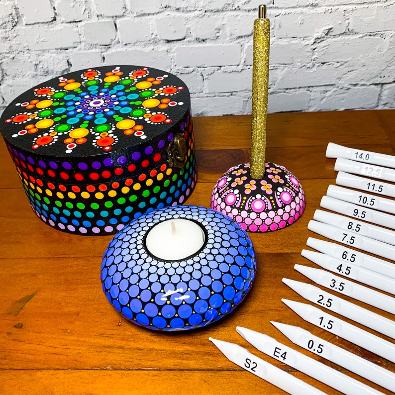 Herramientas de punteado para mandalas de pintura de puntos Happy Dotting Company Súper juego de 16 piezas de doble extremo para mandala dot art Lápiz óptico Herramienta Elipse imagen 9