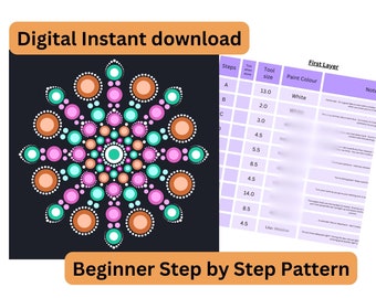 Beginners basic Mandala Dot Art Pattern #102 - Happy Dotting Company - step by step