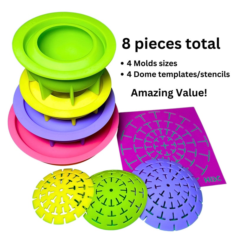 8 Pc Round Art Stone Molds Combo Deal includes Dome Templates and Turntable Happy Dotting Company silicone silicon moulds mandala dot art image 7