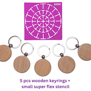 Wooden keyrings / keychains blank 5 pcs with Super Flex stencil small single template silicone flexible DIY crafting