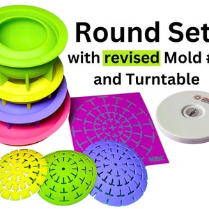 8 Pc Round Art Stone Molds Combo Deal includes Dome Templates and Turntable - Happy Dotting Company silicone silicon moulds mandala dot art