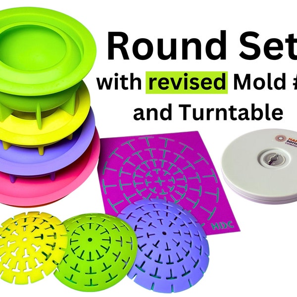 L'offre combinée de 8 moules en pierre d'art ronds comprend des modèles de dôme et un plateau tournant - Happy Dotting Company moules en silicone et silicone mandala dot art