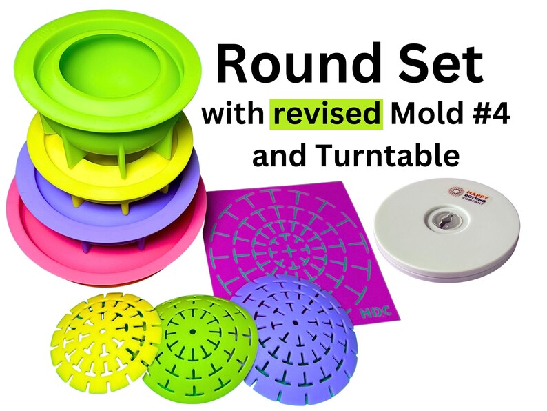 8 Pc Round Art Stone Molds Combo Deal includes Dome Templates and Turntable Happy Dotting Company silicone silicon moulds mandala dot art image 1