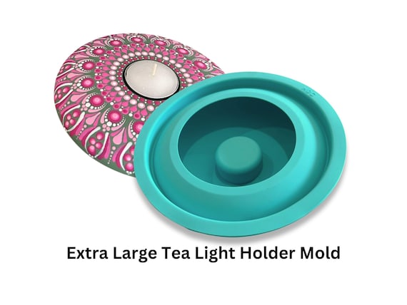 Extra large Tea light candle holder mold - Aqua colour - Round silicone silicon mould - happy dotting - cement casting molds