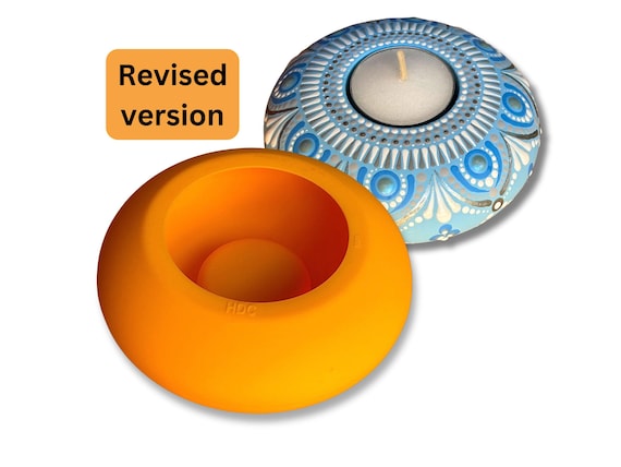 Revised - Tea light candle holder mold #2 - orange - Round silicone silicon mould