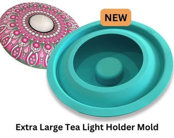 Extra large Tea light candle holder mold - Aqua colour - Round silicone silicon mould - happy dotting - cement casting molds