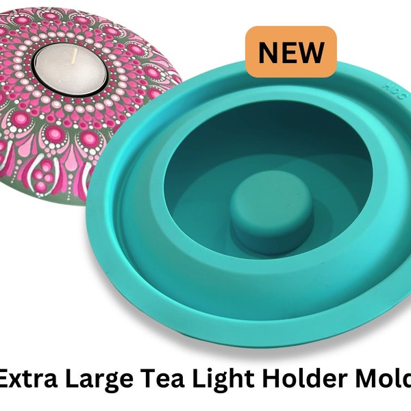 Extra large Tea light candle holder mold - Aqua colour - Round silicone silicon mould - happy dotting - cement casting molds