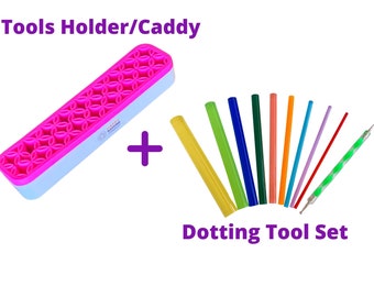 Dotting Tools Set and Tools holder / caddy tool storage , 10 tools  for dot art mandala painting - includes stylus. Happy Dotting Company