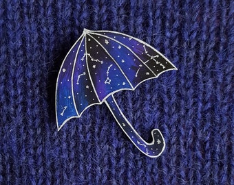 Umbrella plastic shrink - sky blue constellation silver black - original - designed brooch