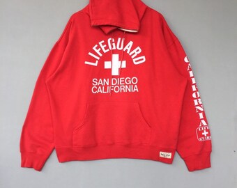 VTG Lifeguard Sweatshirt Hoodie Santa Cruz CA Red M 1214 Teen Girls Unisex