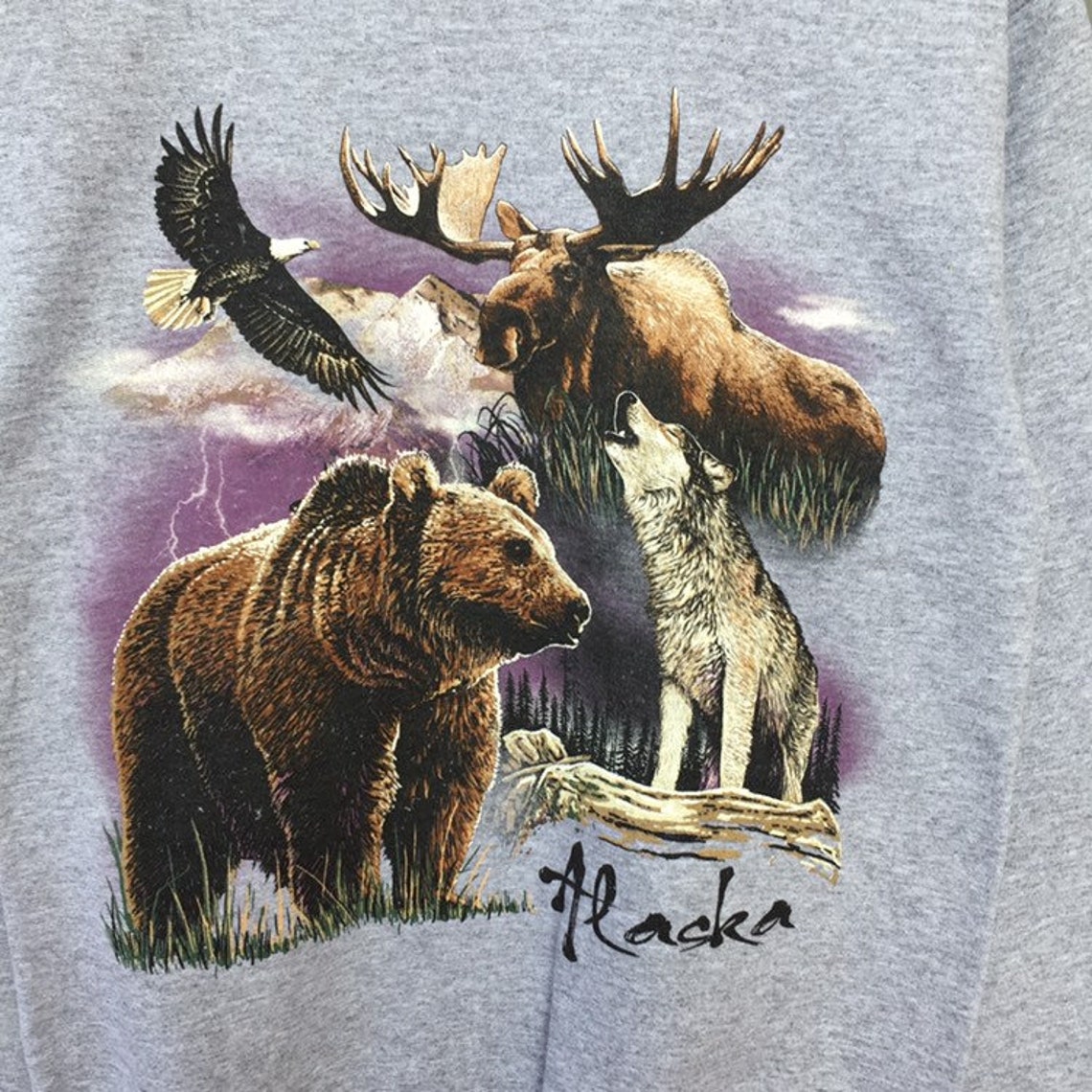 Rare Vintage Bear Eagle Wolf Moose Alaska Sweatshirt - Etsy