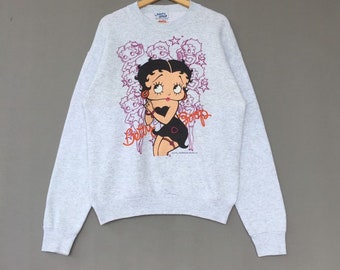 Vintage 90s Betty Boop Sweatshirt Crewneck Spellout Firework Independence Day Cartoon Animation Tv Show Sweatshirt Medium Size