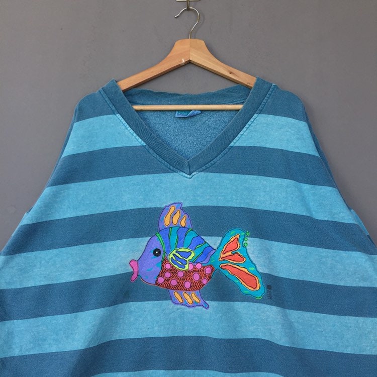 Nice Design Graphic Fish Sweatshirt Crew Neck Pullover Jumper Etsy UK