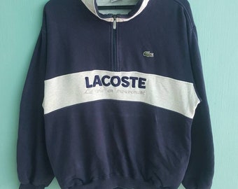 Vintage Lacoste Pullover Sweatshirt embroidered Big Logo Rare Sweatshirt half zipper sweatshirt