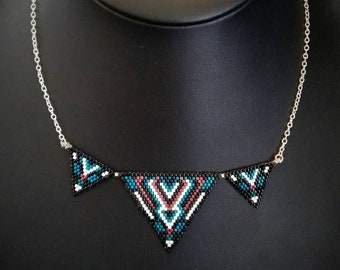 Ethnic Triangles necklace, needle-woven miyuki beads