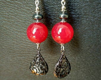 Boucles d'oreilles Perles rouge vif et Hématite