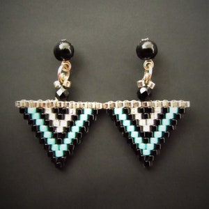 Turquoise triangle earrings Miyuki beads woven with needle - gift idea jewelry for women birthday mother&#39;s day