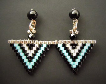 Turquoise triangle earrings Needle-woven miyuki beads - Women's birthday jewelry gift idea Mother's Day