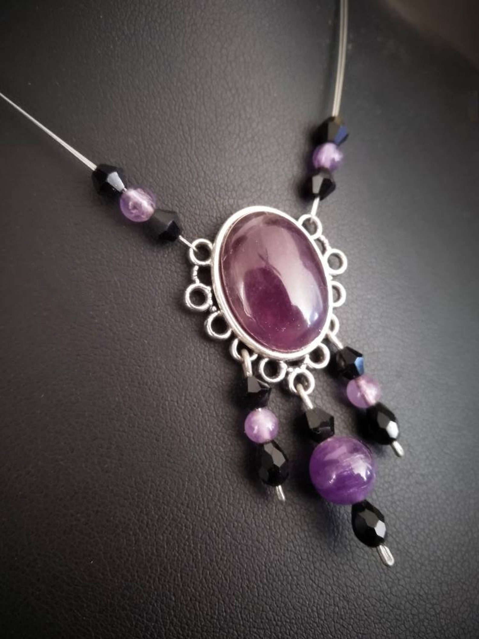 Collier En Améthyste Naturelle - Lithothérapie - Ras De Cou - Marque Désirs Essentiels Paris