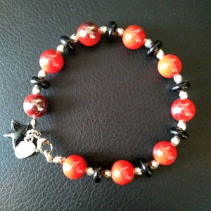 Bracelet Rétro En Métal Vieilli Avec Perles Rouges - Occasion - Style Bohème Vintage