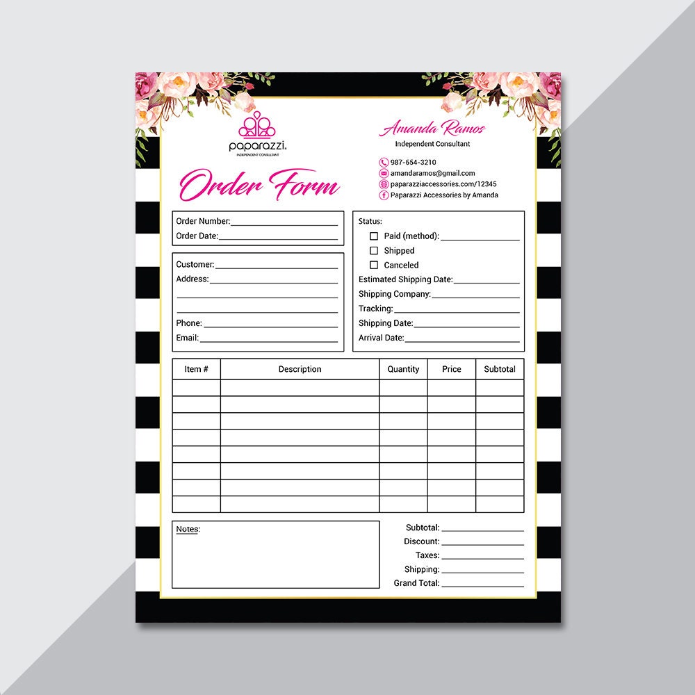 Paparazzi Order Form Custom Paparazzi Accessories Invoice | Etsy
