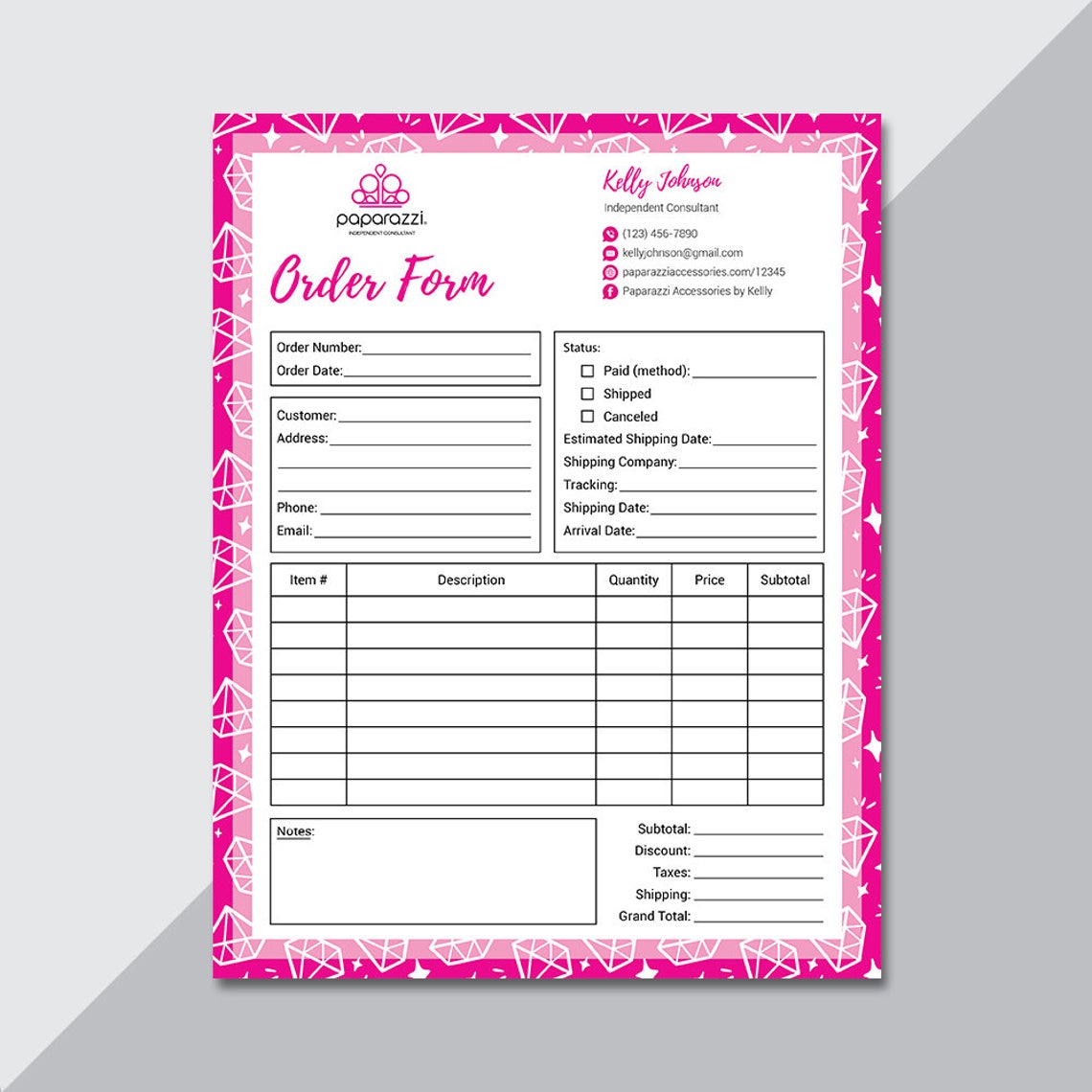 Paparazzi Order Form Custom Paparazzi Accessories Invoice | Etsy
