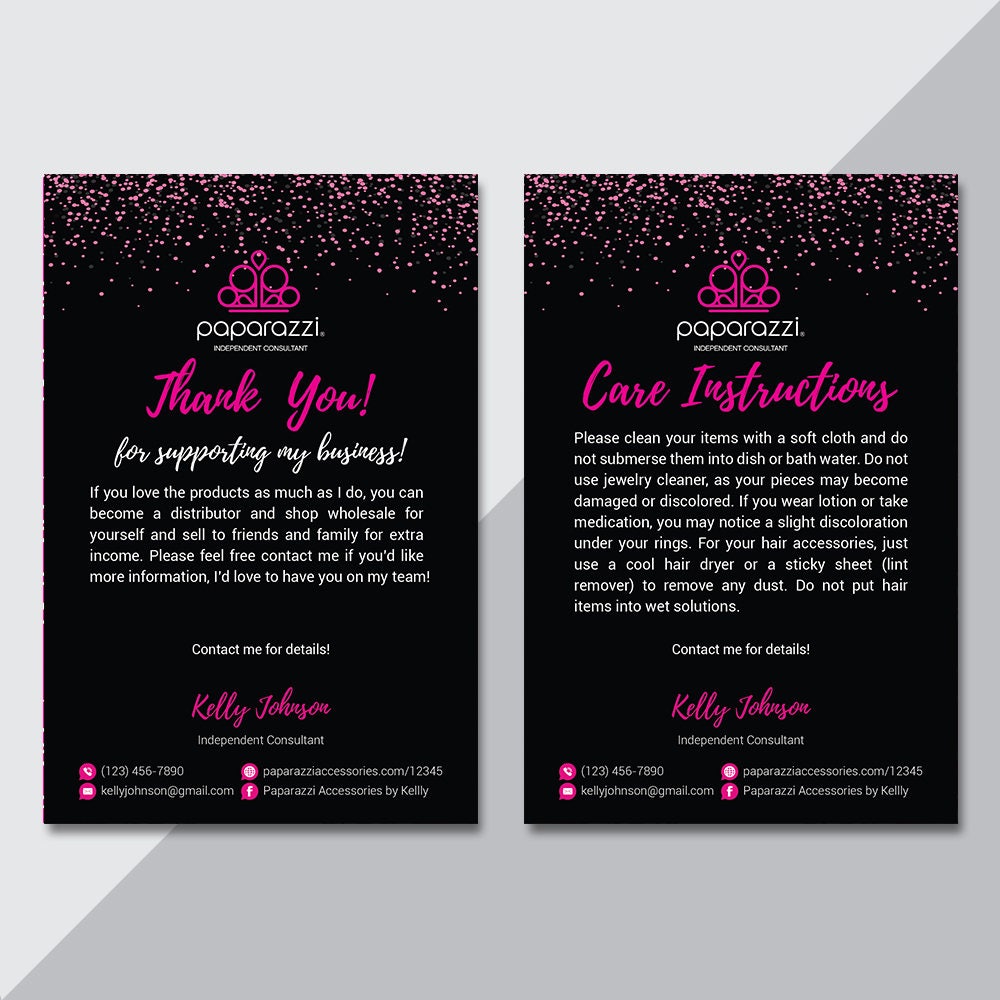 Paparazzi Thank You Card Paparazzi Care Instructions Card | Etsy