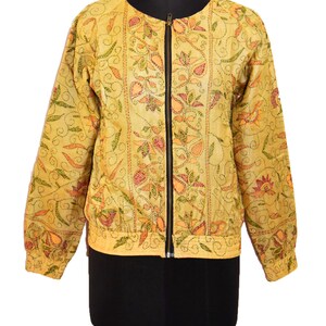 Antique Beautiful Vintage Indian Kantha West Bengal Jacket Fabric Bomber 100% Pure Silk Flower Handmade Embroidery Work Traditional Jackets