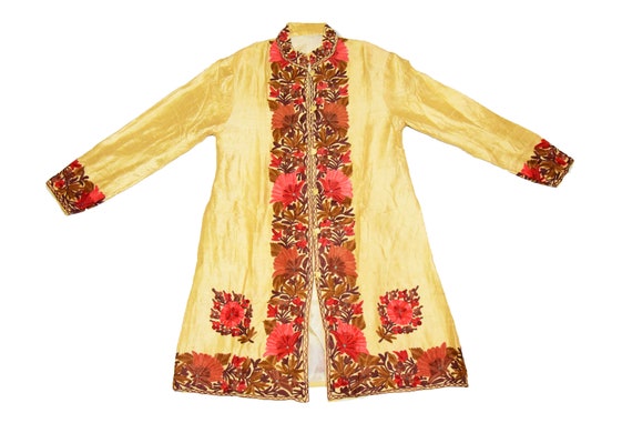 Robe/Manteau Brodé Vintage Indien - Style Bohème - Soie, Broderie Crewel - Taille L - Neuf Sans étiquettes